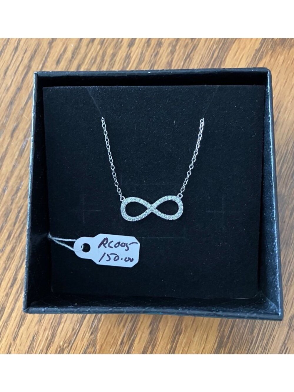 Sterling Silver Infinity Necklace w/inlaid CZ, 18”, Lobster Claw Clasp